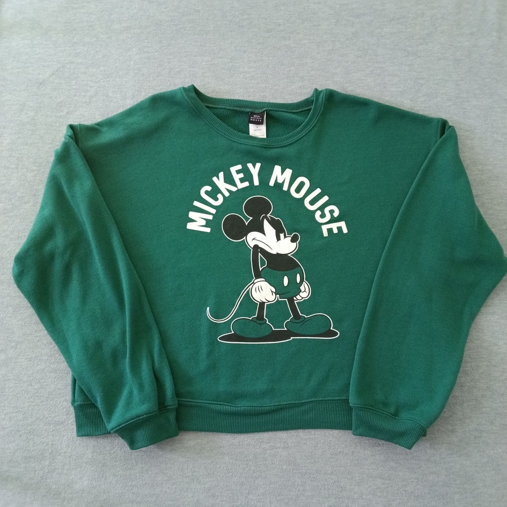 Disney Mickey Mouse Green Graphic Crewneck Sweatshirt XL JT24938 Relaxed Fit